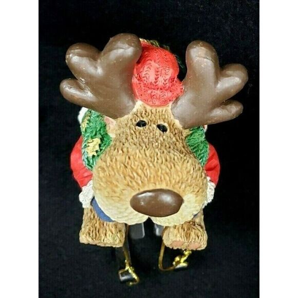Funny Santa Reindeer Moose Sled 4" Figurine Christmas Decor Winter Coat Mittens - Picture 3 of 6